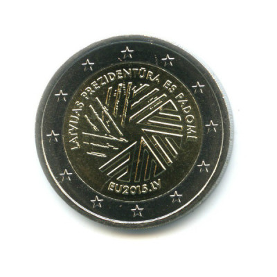 Монета 2 евро 2015 год. Латвия. Председательство Латвии в Европейском Союзе.